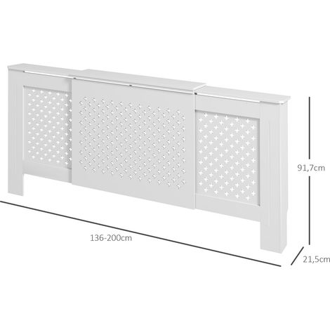 Cache-radiateur réglable Design Contemporain Longueur Extensible 136-200 x 21,5 x 91,7 cm Blanc (1/5)