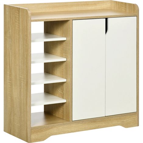 Zapatero con capacidad para hasta 13 pares, 80 cm (alto) x 30 cm (profundidad) x 80 cm (ancho), acabado en madera melaminada, 5 estantes abiertos, sistema antivuelco. (1/5)