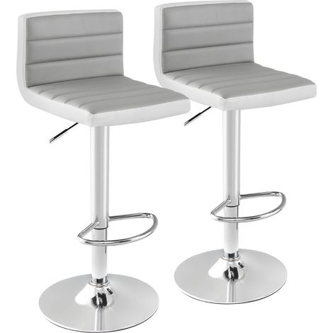 Set di 2 sgabelli da bar con base in metallo antiscivolo e poggiapiedi, Sedie girevoli regolabili in pelle PU Grigio e bianco (1/4)