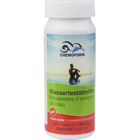 Chemoform 4-in-1 Teststreifen 50 Wasserteststreifen für pH, Chlor, Brom, Alkalinität