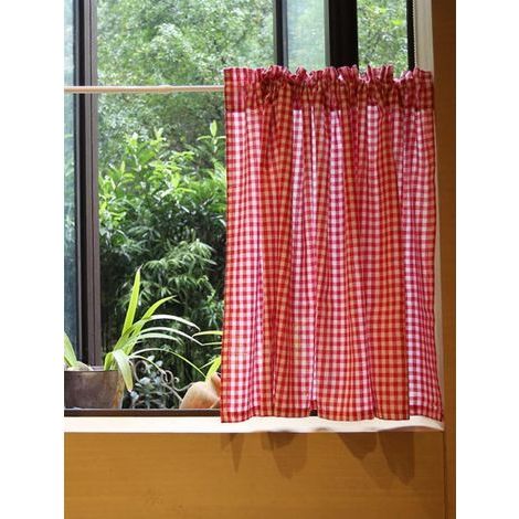 Rideau de Cuisine Court pour Petit Fenêtre Coton Opaque Vichy À Carreaux Blanc Rouge Rideau Brise-bise Rideaux à Disques Cantonnières Demi Rideau Passe-Tringle pour Bistro Café (138 L X 70 H cm )(1 Pa (1/5)