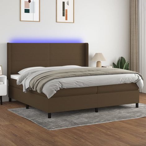 vidaXL Cama box spring colchón luces LED tela marrón oscuro 200x200 cm (1/5)