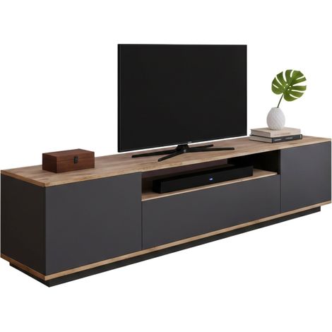 Dmora - Mueble de televisión Sinope, Aparador de salón, Mueble bajo para TV, Base de pared equipada, 180x45h45 cm, Roble y Antracita, con embalaje reforzado