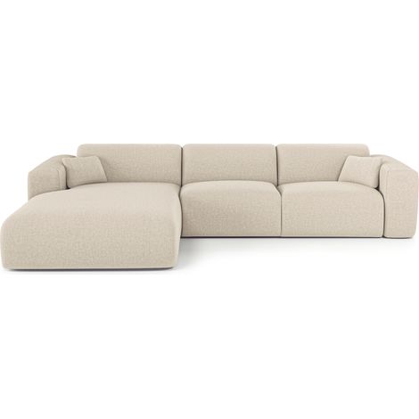 Canapé angle gauche convertible 5 places en tissu tramé beige MYRA (1/5)