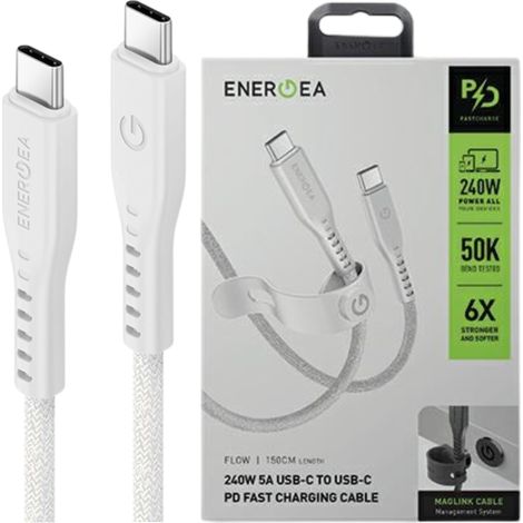 Energea Flow USB-C - USB-C 1,5 m weißes 240W 5A PD Schnellladekabel (1/5)