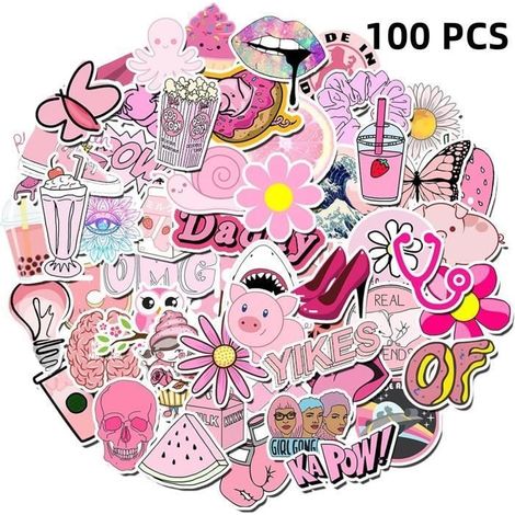 Lot de 100 autocollants kawaii waterproof en PVC, designs adorables pour enfants et filles, décoration créative et résistante (1/4)
