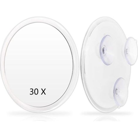Miroir grossissant à ventouses Blanc - Miroir de maquillage à ventouses - Grossissement x30 - Ø15 cm - pour un usage domestique, en institut de beauté (1/4)
