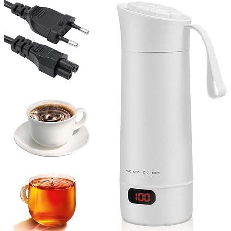Bouilloire électrique de voyage, 400 ml, mini tasse à eau électrique portable, petite bouilloire électrique, sans BPA, doublure en acier inoxydable 304, 4 niveaux de température réglables avec arrêt (1/5)