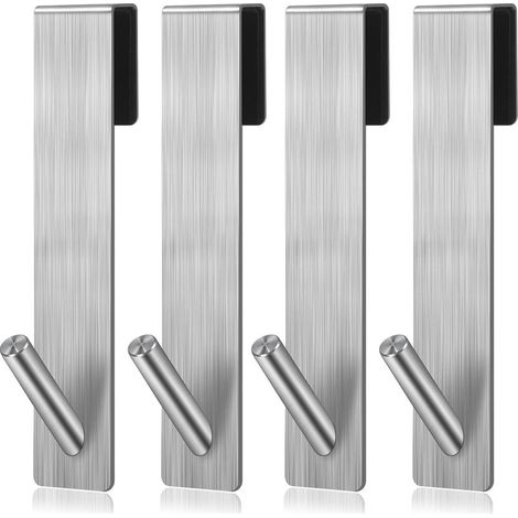 Lot de 4 crochets de porte en acier inoxydable crochets de douche sans perçage porte-serviettes porte manteau crochet salle de bain (argent) (1/5)