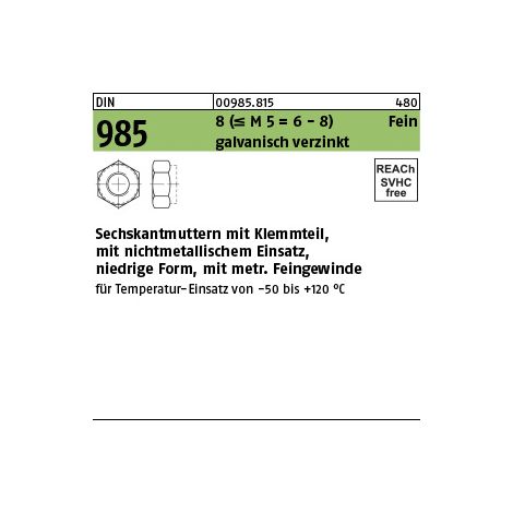 Selbstsichernde Sechskantmutter DIN 985 M 22 x 1,5 Stahl galvanisch verzinkt 25 Stk (1/3)