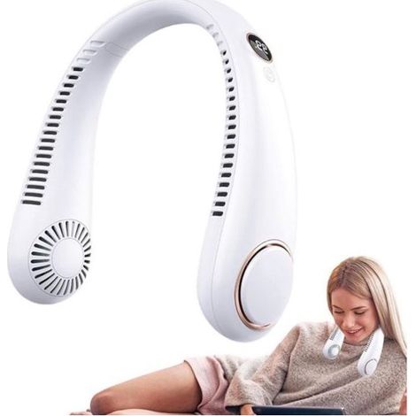 Ventilateur De Cou - Sans Pales - 5 Vitesses - Batterie Rechargeable USB - Pour Visage Et Cou - Blanc - 1 Pièce (1/2)