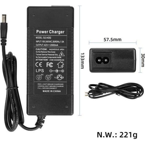 Chargeur de batterie au Lithium 42V 1.5A pour scooter électrique-avec 6 câbles adaptateurs (1/4)