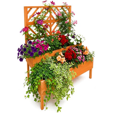 Fioriera Relaxdays con traliccio, HxLxP: 135 x 109 x 62 cm, legno, 2 fioriere e frangivista, aiuola rialzata, arancione