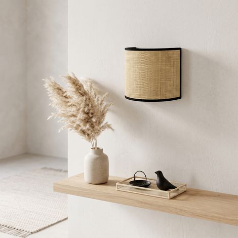Aplique de Pared de Rafia Beige y Cinta Negra  Serie BELA (1/5)