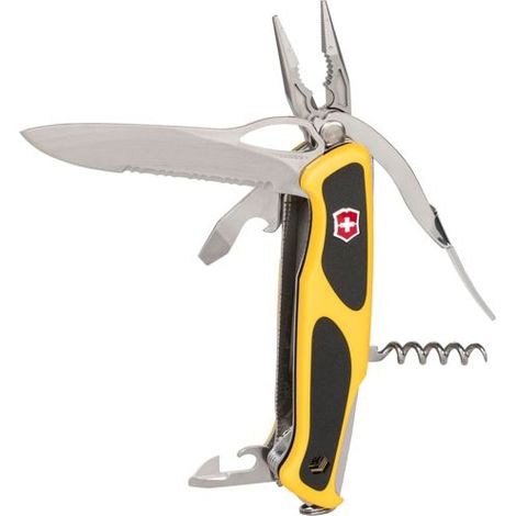 Schweizer Offiziersmesser Victorinox RangerGrip Boatsman 0.9798.MWC8 mit Schäkelöffner gelb - schwarzes Nylonetui