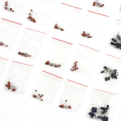 Kit de composants électroniques assortis (6 valeurs) : résistances, condensateurs électrolytiques, diodes LED
