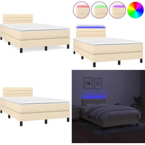 Sommier à lattes de lit matelas et LED crème 120x190 cm tissu - Sommier Tapissier - Lit Plateforme - Lit Avec Rangement - Tête De Lit Ajustable - Éclairage Led - Home & Living (1/5)