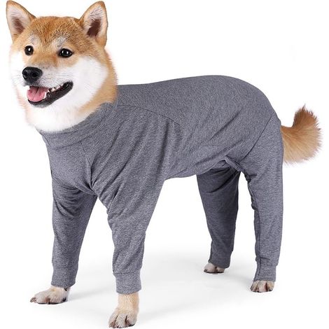 QAZQA Combinaison de récupération pour chien Protecteur de plaie abdominale Chemise à manches longues Pyjama anti-léchage Empêche la chute Salopette pour chiens de taille moyenne (M, Gris) (1/5)