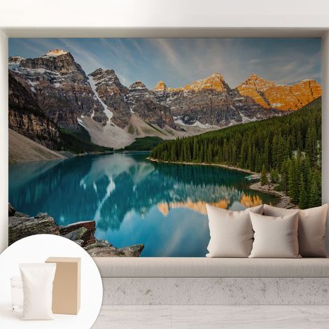 Papier peint intissé mural avec colle pour salon et chambre Décoration murale rapide - Colle incluse gratuite Reflet de montagne 208x146 cm (1/5)