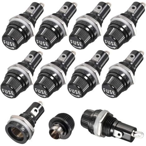 10 pièces 5 x 20mm Porte Fusible AC 10A 250V Noir Porte Fusible à Capuchon à Vis, Porte Fusible à Capuchon à Vis Monté sur Panneau (1/5)