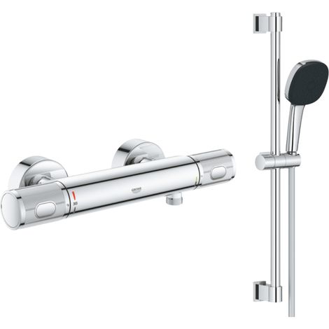 Mitigeur douche thermostique  GROHE Precision Feel + Ensemble de douche 2 jets avec barre Chromé