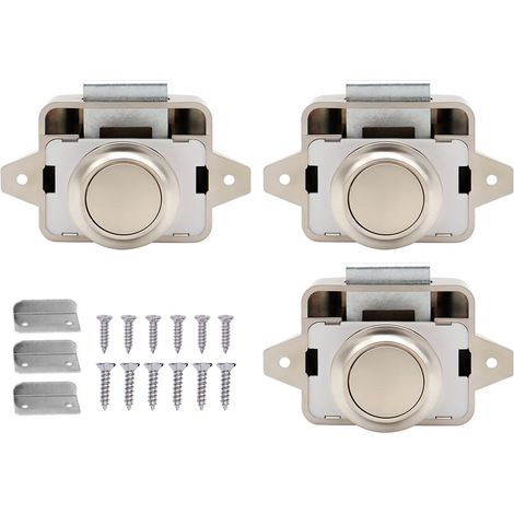 3PCS Bouton Poussoir Loquet,Bouton Poussoir Camping Car, Bouton Poussoir Verrou Armoire Loquet Sans Clé,Bouton Poussoir en Métal Serrure de Porte,pour Bateau,Camping Car,Caravane(Blanc Perle) (1/5)