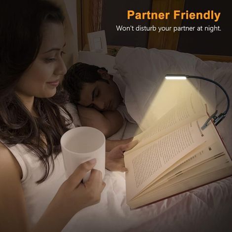 Lampe de lecture rechargeable 9 LED – 3 modes d'éclairage – Luminosité réglable 20-100% – Col flexible 17 cm pour lecture au lit (1/5)
