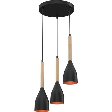 Suspension noire bois 3 abat-jours or Muza E27 Luminex