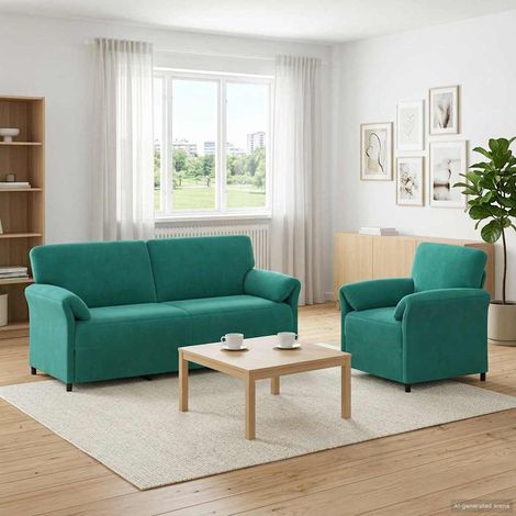 vidaXL Ensemble de Canapés 2 pc Turquoise Velours (1/5)