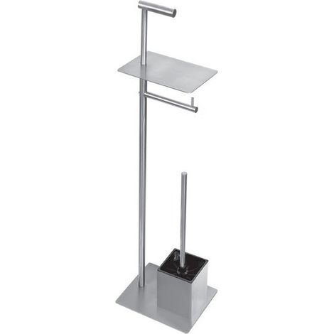 Base con portascopino quadrato e portarotolo in acciaio inox lucido  KAM810CC kamalu