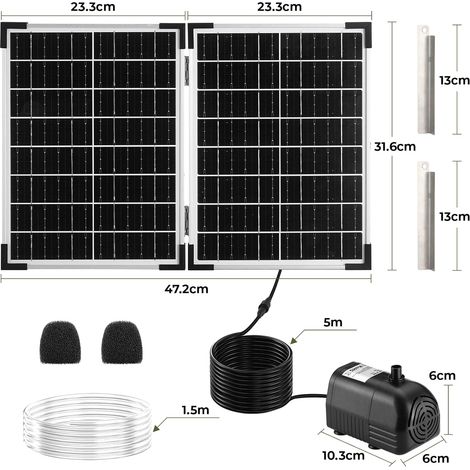 35W Teichpumpe Solarfür Außen, 280L/H 220cm Höhe für Große Teiche (8-15㎡), 100% Glaspanel & Bürstenloser Motor, 4+4 Düsen & 2 Filter inklusive, 5M Kabel Komplettset für Sprinfgbrunnen Teich (1/5)