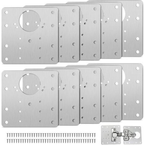 Cabinet Hinge Repair Plate with Hole, 10 Pieces Repair Brackets Plates Easy Installation with Screws, Hinge Repair Kit for Wood, Furniture, Shelves (1/5)