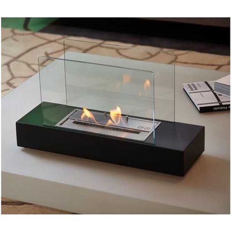 Biochimenea de mesa Cremona Negra 1,5 kW – quemador 1 L, doble vidrio, diseño compacto – Tecno Air System (1/4)