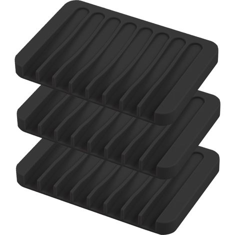 Lave-vaisselle à vidange automatique, lot de 3 bondes de vidange en silicone effet cascade, porte-savon de salle de bain (noir)