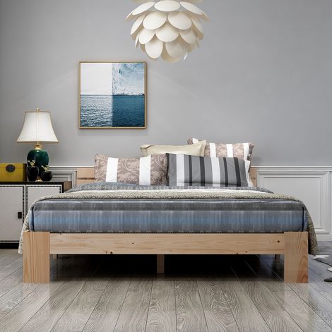 Letto per adulti Letto matrimoniale 140 x 200 cm con testiera, in legno di pino, naturale (1/5)