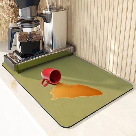 Tapis Egouttoir Vaisselle, 50×40 cm de Drainage Cuisine Super Absorbant, d'égouttement à Vaisselle Plat, Séchage Rapide Antidérapant pour Machine Café Bar, Vert -'Vert'Vert'-
