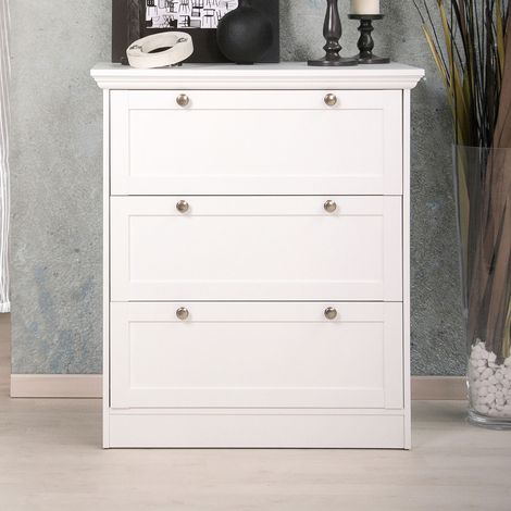 Commode 3 tiroirs 80x45x90 cm blanc - LANDZY (1/4)