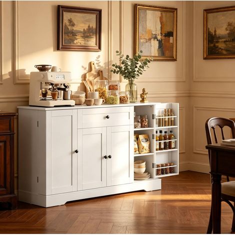 Küchenbuffet mit Schublade und 4 Türen, Soft-Close, 140 x 40 x 80 cm, Weiß HAVRYA (1/5)