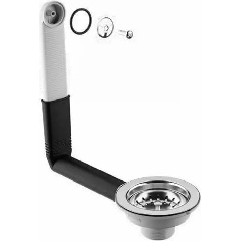 Piletta di scarico con troppo pieno tondo,con stelo maniglia e vite in plastica per lavello in acciaio inox modello hook eco ø1"1/2 BONOMINI