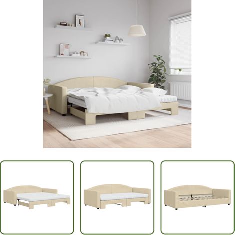 vidaXL Sofa-Bett - Tagesbett Ausziehbar mit Matratzen Creme 100x200 cm Stoff (1/5)