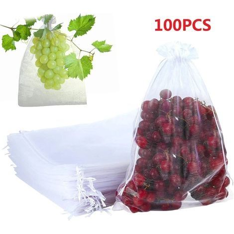 Sacs de Protection pour fruits et fraises, 100 pièces, filet à cordon de jardin, sacs agricoles anti-oiseaux pour légumes et vergers (1/5)