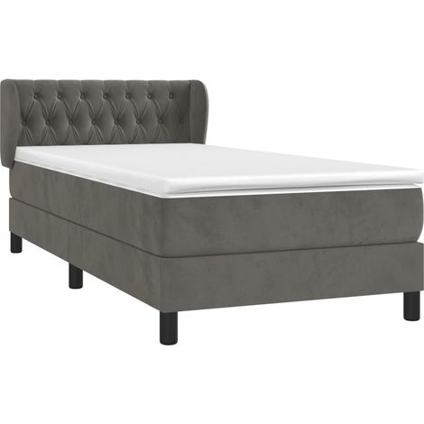Sommier à lattes de lit et matelas Gris foncé 90x190 cm Velours vidaXL