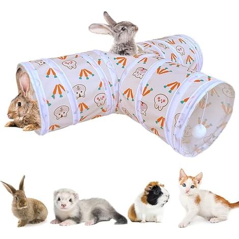 Tunnel pour lapins, tube pliable à 3 compartiments, cachette pour petits animaux (lapins, cochons d'Inde, chats, chinchillas) (1/5)