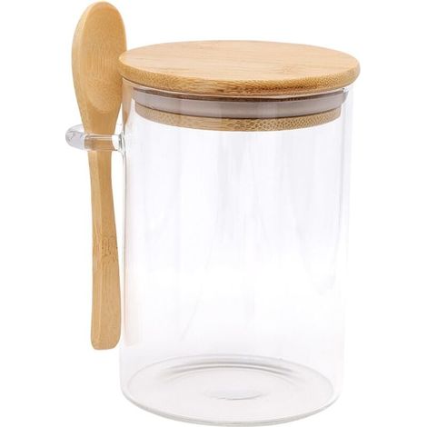 Bocaux en verre, bocaux de conservation alimentaire, bocaux en verre hermétiques avec couvercles et cuillères, adaptés aux grains de café, au sucre, aux biscuits, aux bonbons, au thé, aux épices et au (1/4)