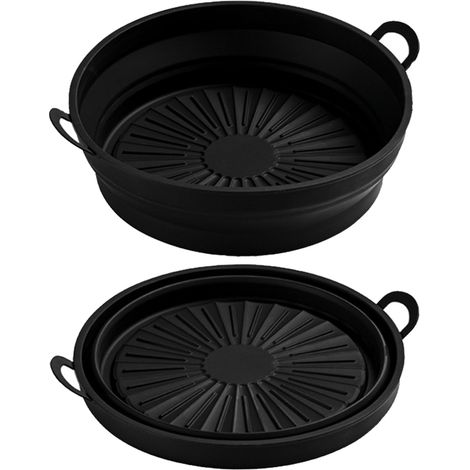 Plat de friteuse rond en silicone noir 21,5 cm, pliable, résistant à haute température, qualité alimentaire, revêtement de friteuse (1/5)