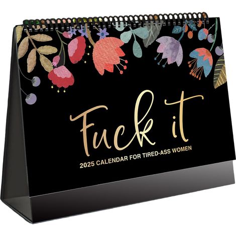 Calendario de pared 2025 "Que le den" para mujeres cansadas, con un diseño divertido y tejido a mano a crochet, regalo para la oficina y el hogar. (1/4)