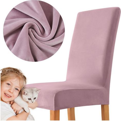 Housse De Chaise - Velours Rose Clair - Épaisse Et Élastique - Pour Chaise Standard - 1 Pièce (1/5)