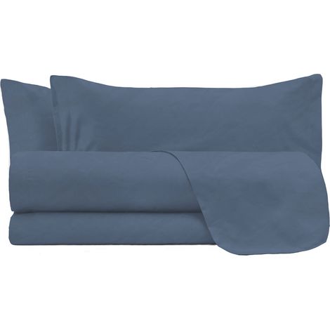 Set Lenzuola Matrimoniale Sopra Sotto e 2 Federe Linea Water Washed Blu