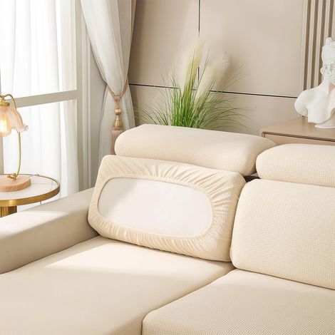 Sofa Seat Cushion Cover, Replacement Sofa Cushion Covers, Elastic Stretch Cushion Cover with 2 Straps Suitable for All Sofas (45-65 cm x 45-65 cm, Beige) (1/5)