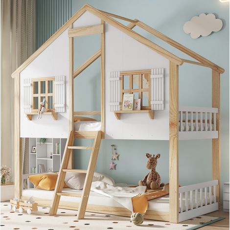 Letto a castello per bambini con tetto 90x200 cm OKMYHOME (1/5)